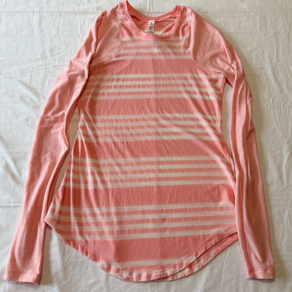 Lululemon Pink White Stripe Raglan Long Sleeve Shirt Womens Size 4